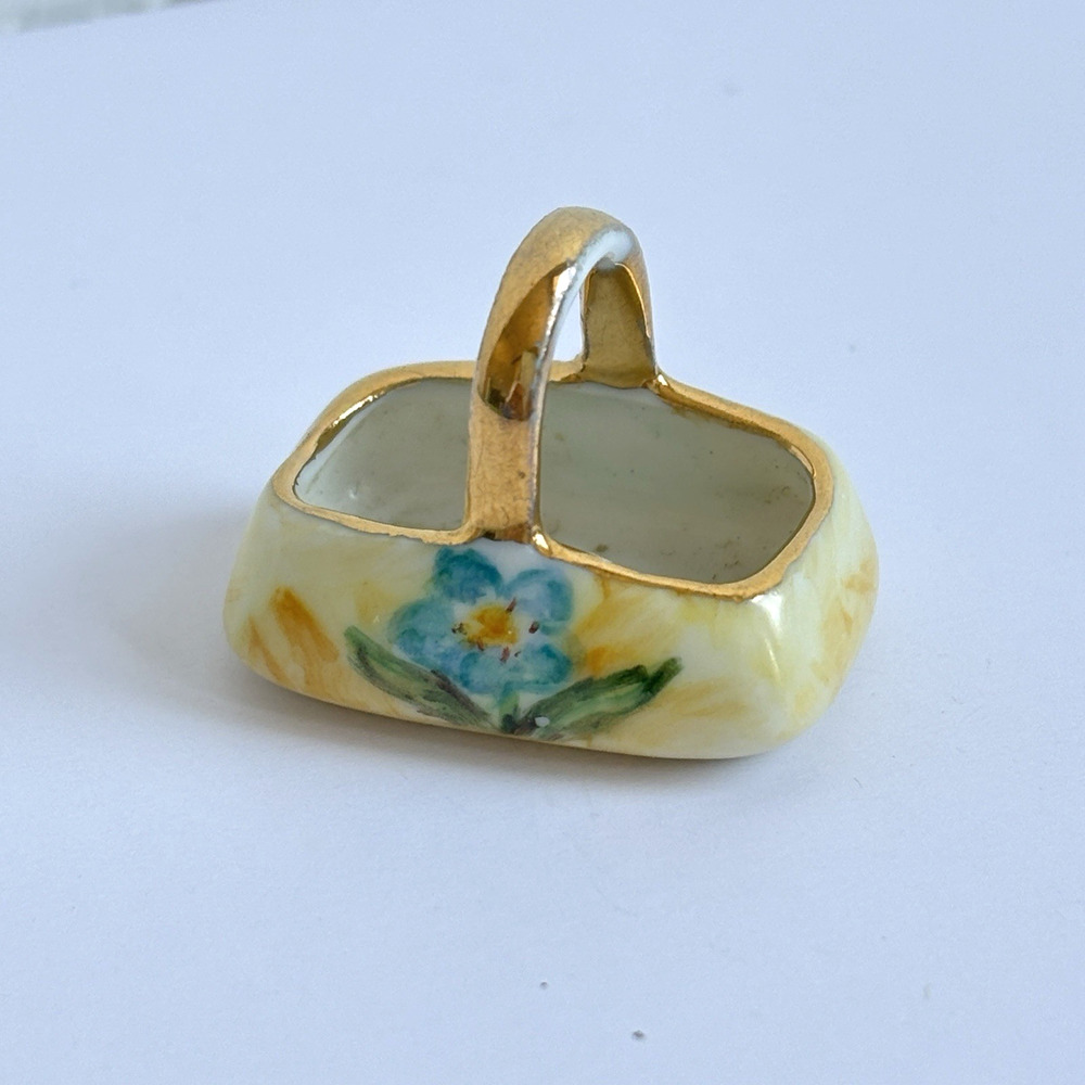 Vtg Limoges France Miniature Porcelain Basket Hand Painted Floral Gold Trim